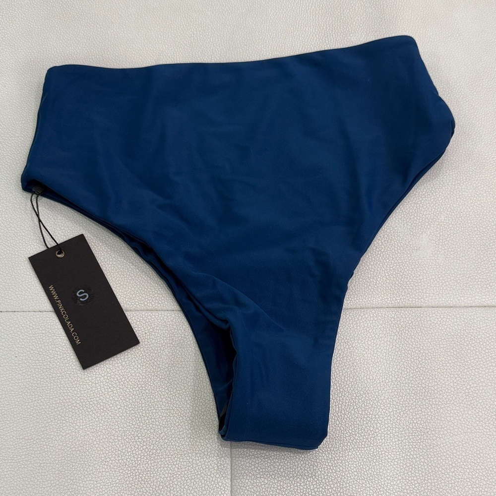 Solid Women's Blue High-Waist Bikini Bottom